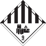 thumbnail of Gefahrzettel, Gefahrgutklasse 9A - Lithiumbatterien - 300x300 mm Folie selbstklebend