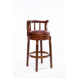 thumbnail of Barhocker aus Echtleder und Holz Braun 96x55x55 cm mit 360 Grad Drehfunktion gepolsterter Sitzschale hoher Rückenlehne