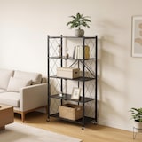 thumbnail of WellHome - Estantería de Almacenaje PLEGABLE de 5 Estantes con Ruedas en color Negro - 71×34×160 cm