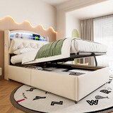 thumbnail of Polsterbett 90x200 cm für mit Stauraum, LED-Beleuchtung und USB-Anschlüssen – modernes Design in Beige