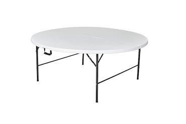 METRO PROFESSIONAL Mesa alta plegable para banquetes Pamua, acero, tablero HDPE, Ø 180 x 74 cm, blanco