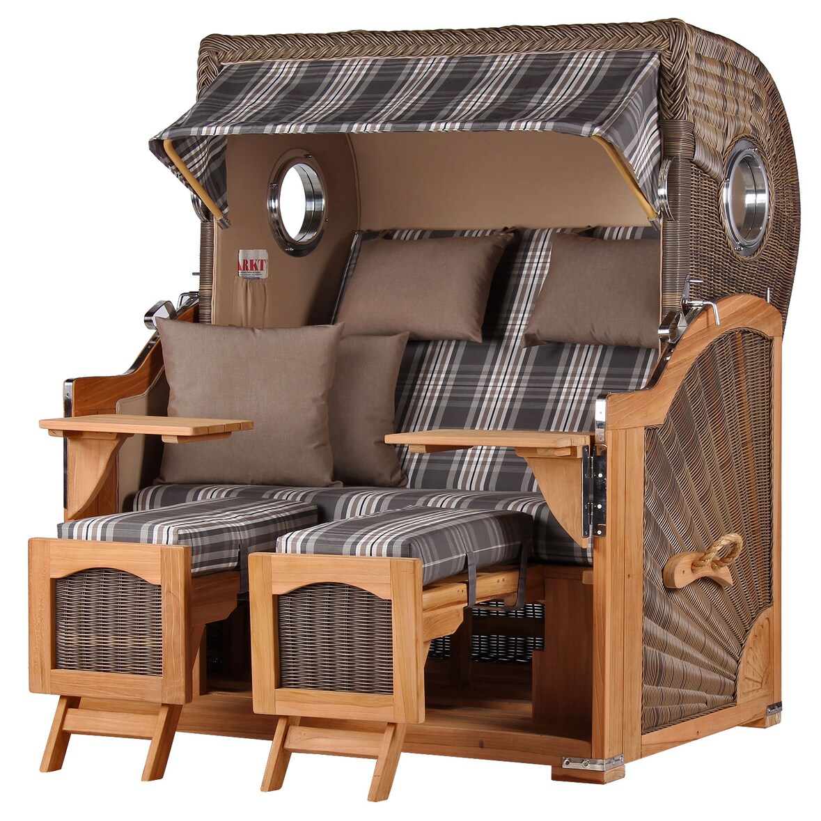 Strandkorb - bene living - Ammersee Grande XL Teak Bullauge - PE grau - Modell 522 - 2,5-Sitzer inkl. Liftersystem