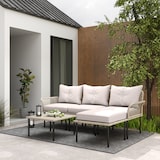 thumbnail of Outsunny conjunto de jardín exterior de ratán sintético de 5 piezas incluye 2 sofás esquineras 1 sofá de exterior 1 taburete 1 mesa de centro crema