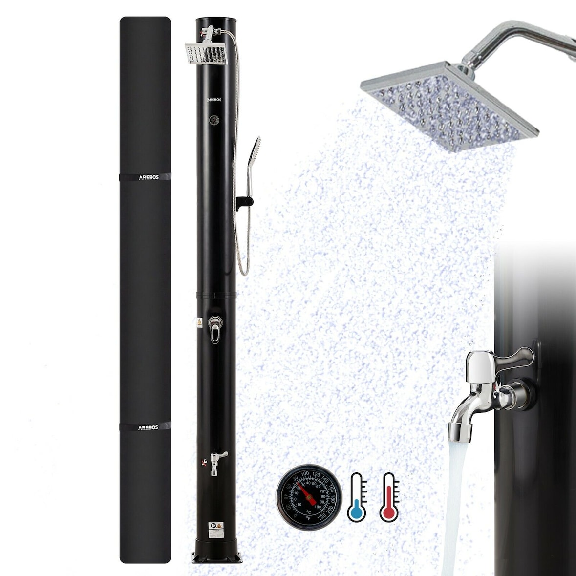 Doccia solare 40 L Premium nera con termometro