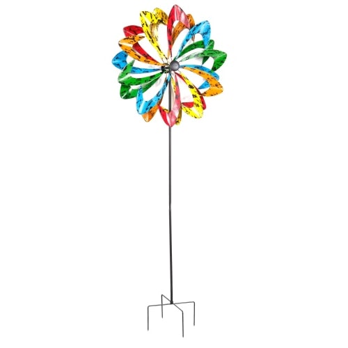 Metall Doppel Windrad 140x38cm Windspiel Gartendeko Balkon Terrasse multicolor