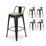 thumbnail of Lot de 4 tabourets de bar en métal noir mat style industriel avec dossier et assise en bois clair - Hauteur 66cm