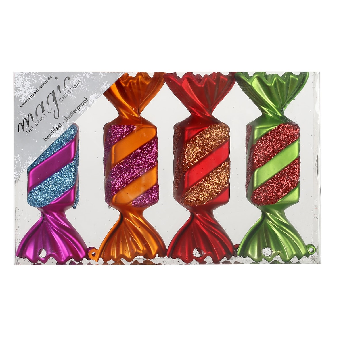 4 Christbaumschmuck Bonbons 10,5cm Kunststoff Christbaumkugeln Glitzer Weihnachtskugeln Weihnachtsbaumkugeln Weihnachtsdeko Deko Bruchsicher Bunt