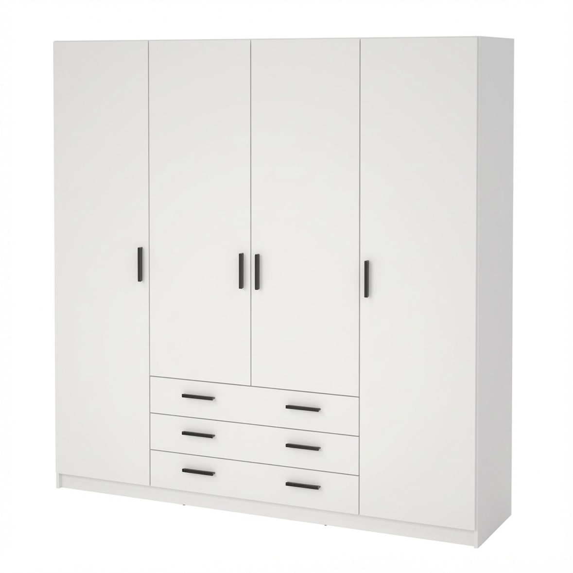 Armadio Con 4 Ante E 3 Cassetti Armadietto Multiuso Barra Appendiabiti E 8 Ripiani Di Cui 6 Regolabili Extra Capiente 195,5 x 49,6 x 200,4 Cm Bianco