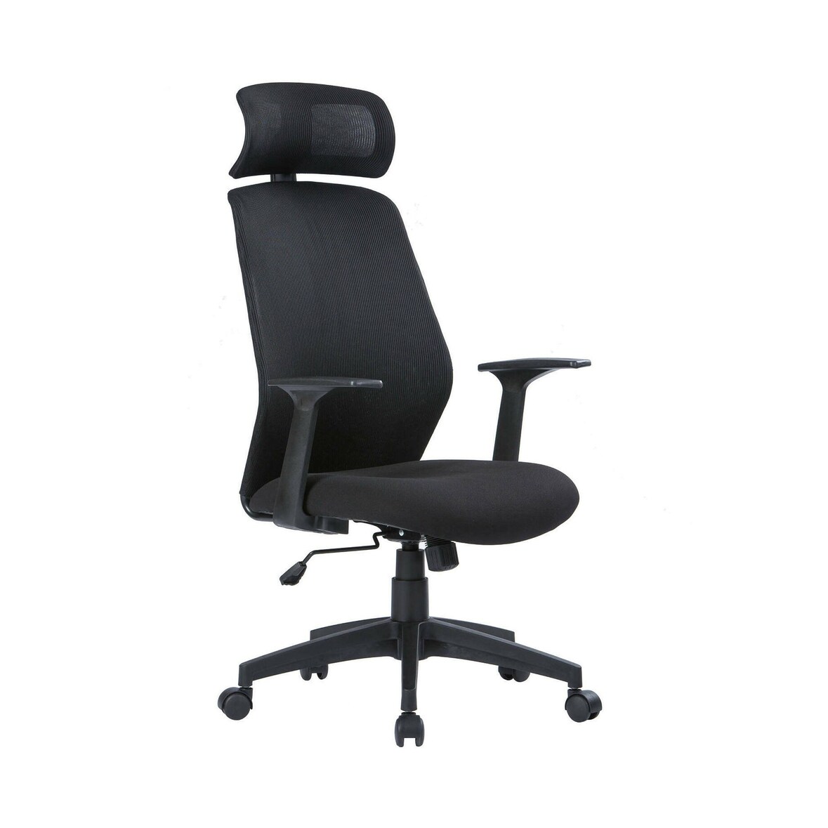 Dmora Sedia da ufficio Brisbane, Poltrona presidenziale con braccioli e poggiatesta, Sedia ergonomica da ufficio, 63x62h117/126 cm, Nero