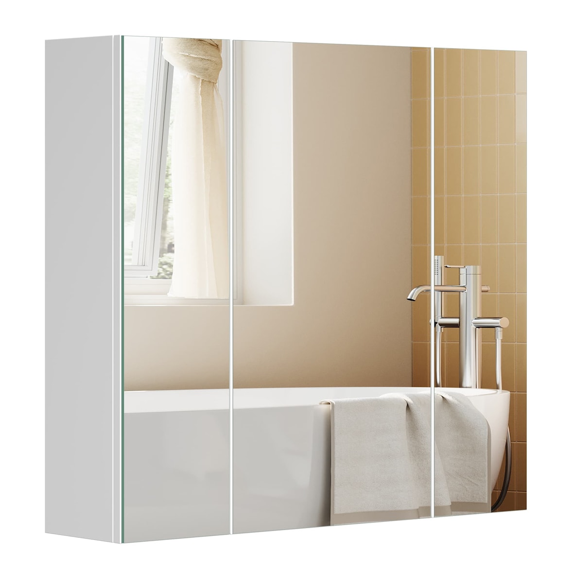 Helloshop26 - Armoire murale salle de bain placard avec miroir meuble de rangement 3 portes 60 x 15 x 55 cm avec étagère réglable 12_0004041
