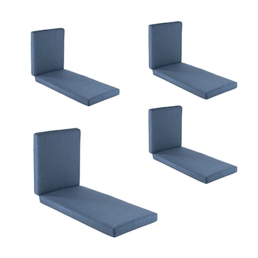 Pacote 4 Almofadas de olefina cor azul para espreguiçadeira ao ar livre. Não desbota, removível. Tamanho: 190x60x10 cm