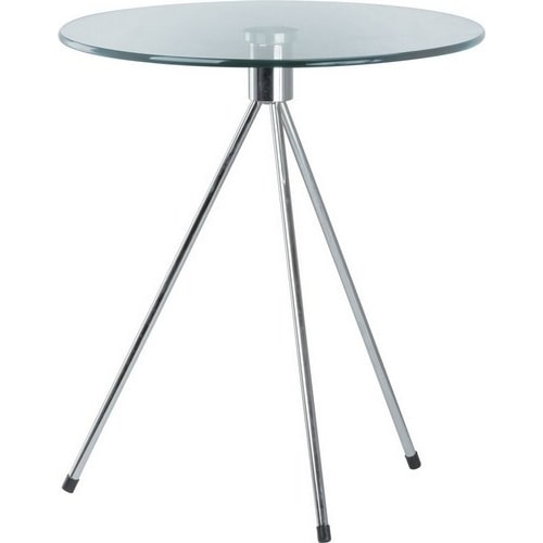 MF- Mesa de Apoio Modelo TRIPLICATE Baixa, Tampo em vidro temperado com 50 cm de diâmetro e 8 mm de espessura, Base tripé cromada - Multiusos