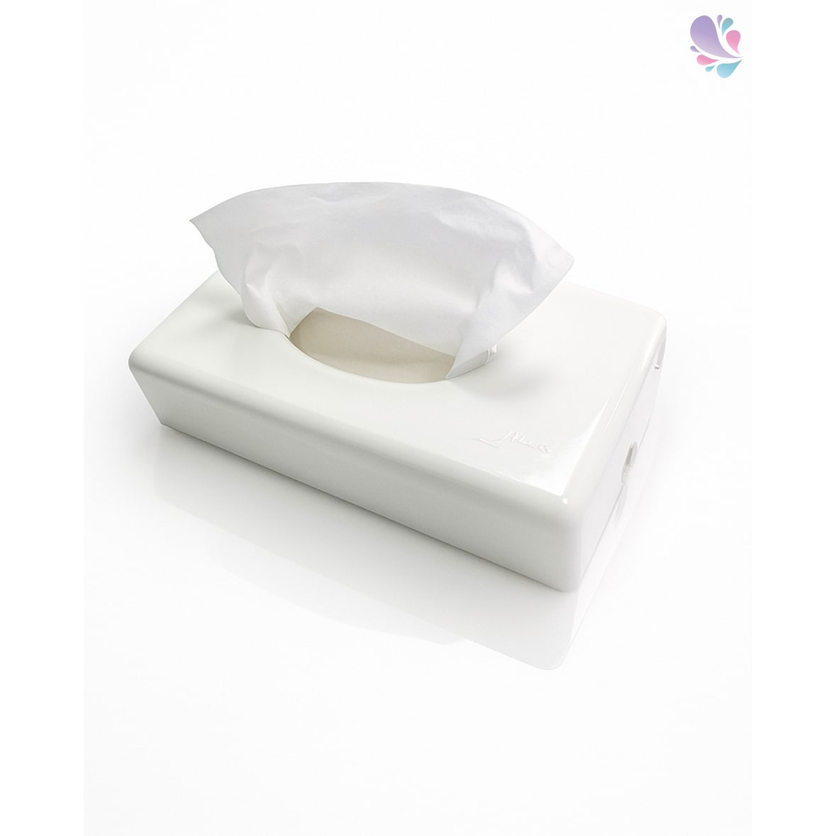 Kosmetiktuchspender FUTURA in Edelstahl & Weiß, Füllkapazität: 100 Blatt, für Wandmontage geeignet, Spender für Kosmetiktücher