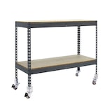 thumbnail of Schwerlastregal mit Rollen, 975x1500x600 mm, 75 kg Biegetragfähigkeit pro Boden, 2 Holzböden, Garagenregal, Grau/Holz - Ecoforte