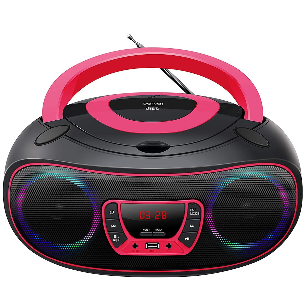 Denver TCL-212BT PINK Lecteur de CD Portable Boombox. Radio FM. Bluetooth. 4W. Entrée AUX. Lecture MP3 Via USB Bleu