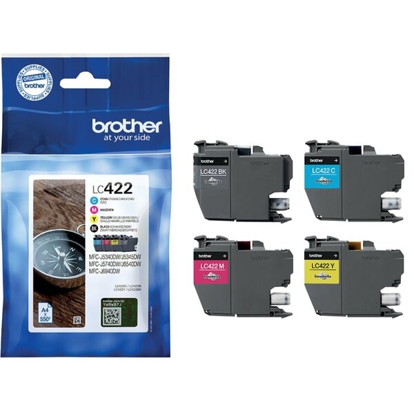 Tintenpatronen LC-422VALDR für Brother Drucker, Value Pack, cyan, magenta, gelb, schwarz