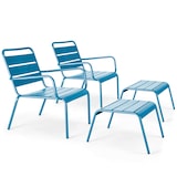 thumbnail of Set van 2 Pacific blauwe metalen relaxfauteuils met voetensteun