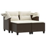 thumbnail of vidaXL Gartensofa 2-Sitzer mit Dach und Hockern Braun Poly Rattan