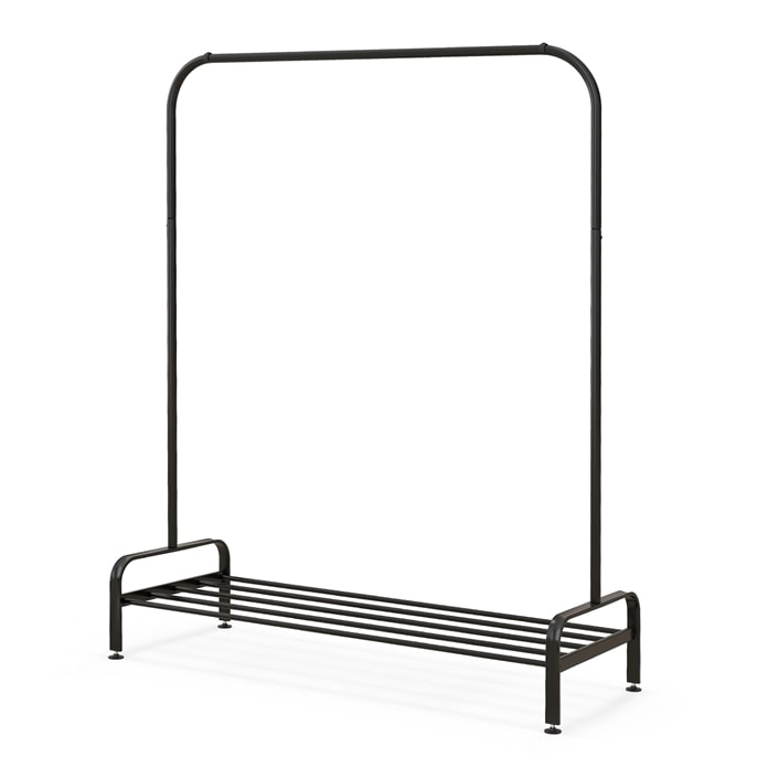 COSTWAY Appendiabiti con barra appendiabiti e vano portaoggetti, appendiabiti in metallo con piedini regolabili, 112 x 42 x 145 cm