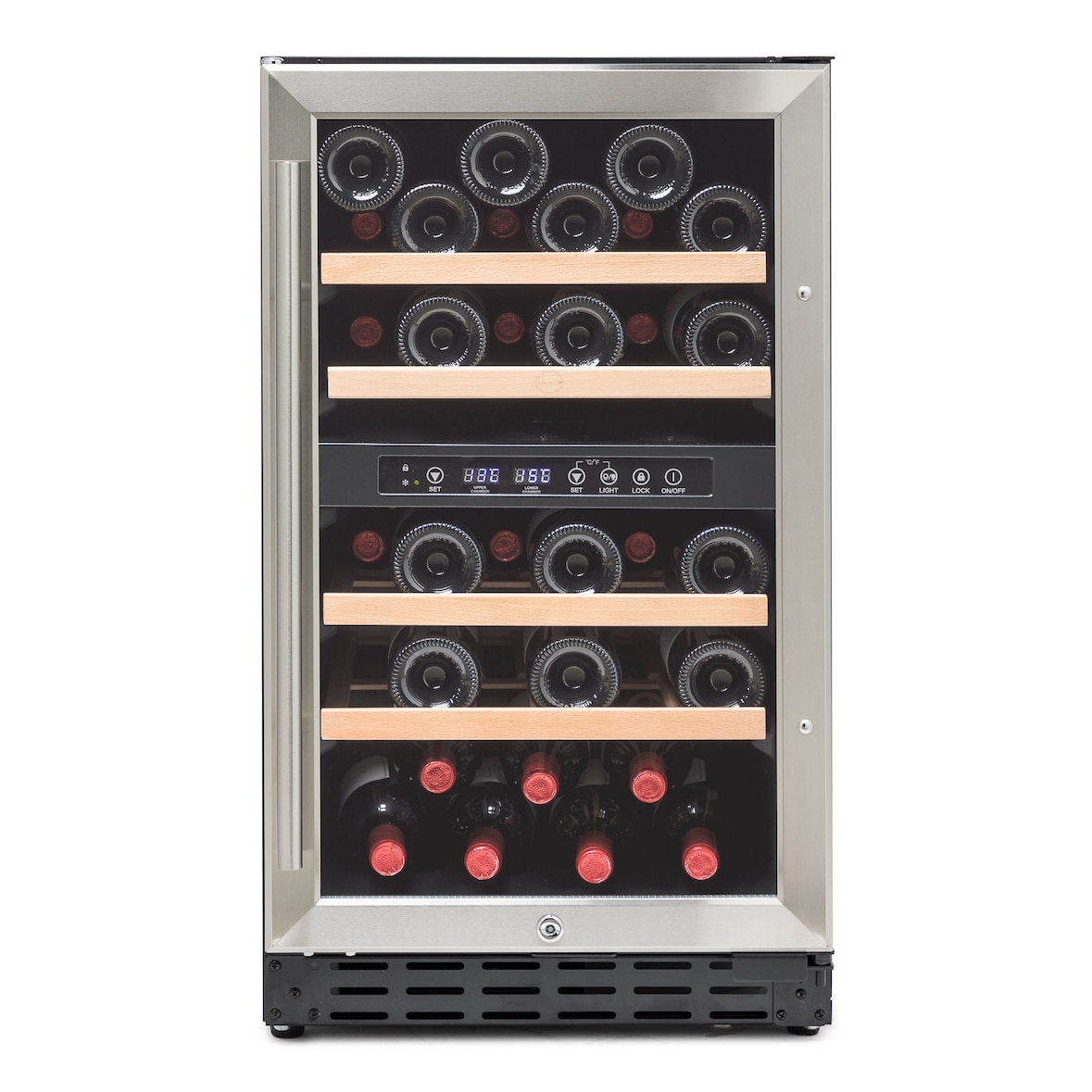 Vinoteca Vinobox 40 2T inox 33 botellas 2 temperaturas, de 5º a 10º y de 10º a 18ºC, 90 W, 4 baldas de madera extraíble