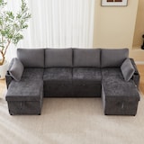 thumbnail of Schlafsofa U-Form mit Stauraum, Getränkehaltern und Kissen – Umwandelbares Sofa 272x131x86 – Modernes Design in Grau