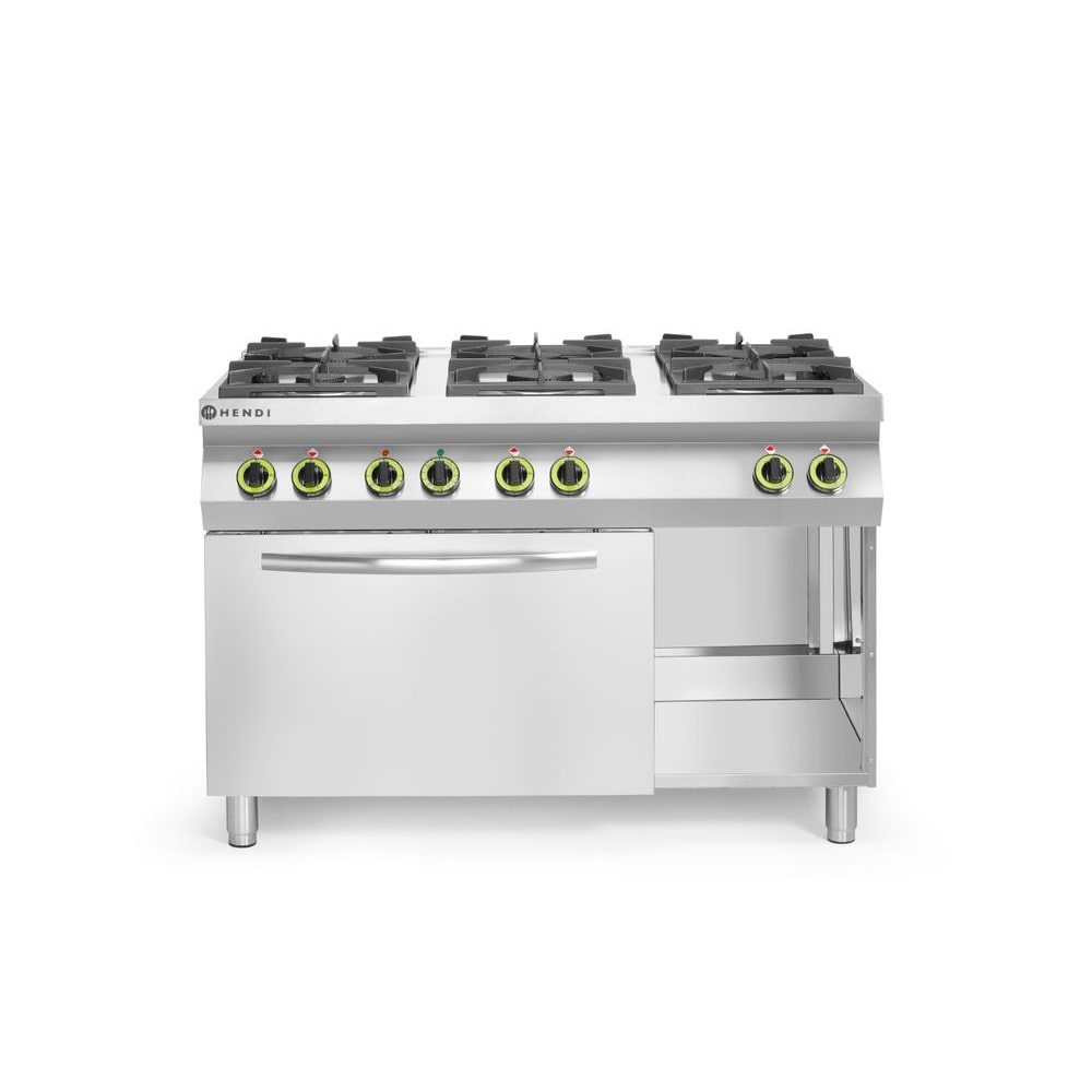 HENDI Gasfornuis Kitchen Line 6-pits met convectieoven GN 1/1, Kitchen Line, 230V/3000W, 28,5kW, 1200x722x(H)900mm