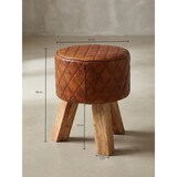 thumbnail of Sitzhocker Echtleder / Massivholz 35x46x35 cm Modern Fußhocker Rund, Turnbock Lederhocker Braun, Kleiner Hocker Gepolstert, Holzhocker mit