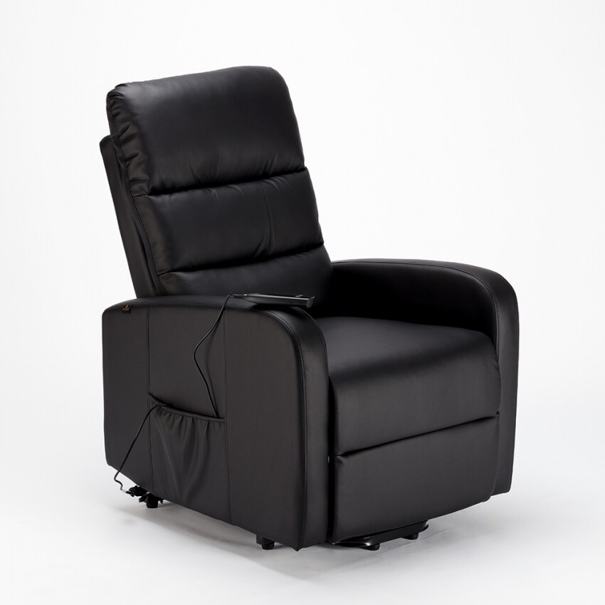 Poltrona reclinabile relax elettrica con alzapersona in similpelle Elizabeth Design - Nero-SR681PUN