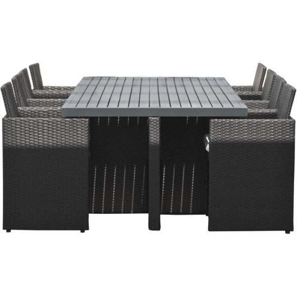 Ensemble repas de jardin encastrable - Noir - Résine tressée et plateau aluminium - 8 places - PVC-8-ALU-N -   DCB GARDEN