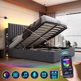 thumbnail of Merax Polsterbett Stauraum Doppelbett LED App-Control Bett mit aufladen USB Type C, Verstellbares Kopfteil ,160x200cm, Grau