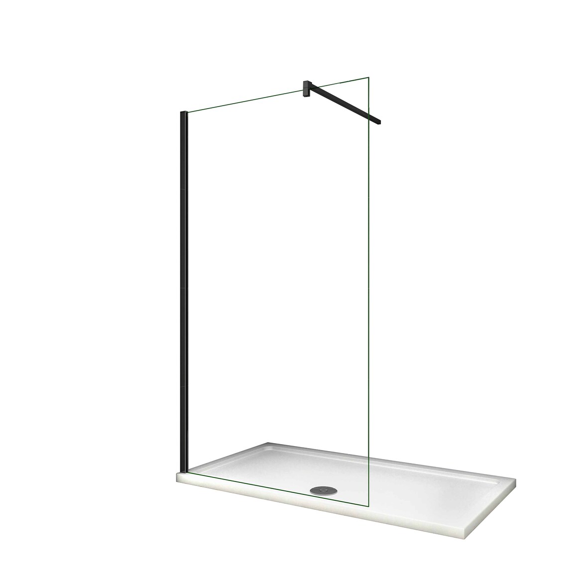 AICA Walkin Mampara Panel de ducha Vidrio Antical de 10mm con una Barra de 140cm Perfil Negro Mate Tamaño (88-90)x200cm