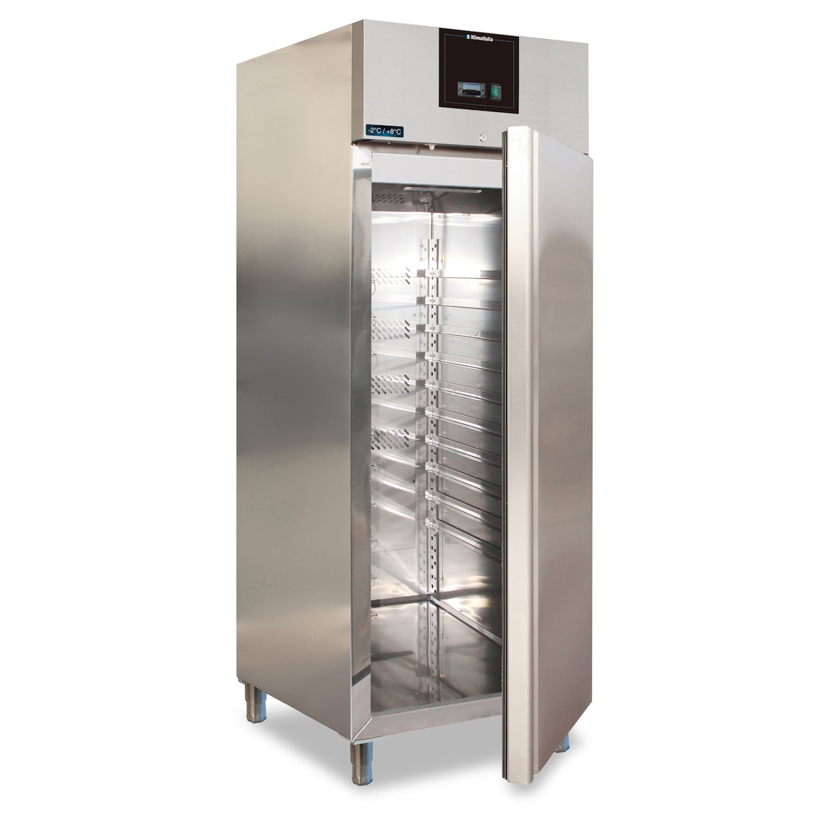 Armadio Pasticceria ventilato. Sbrinamento automatico. Termometro digitale. Luci Led. Temperatura -2°C/+8°C. Misure LxPxH 74x104,6x210 cm. PXF990TN