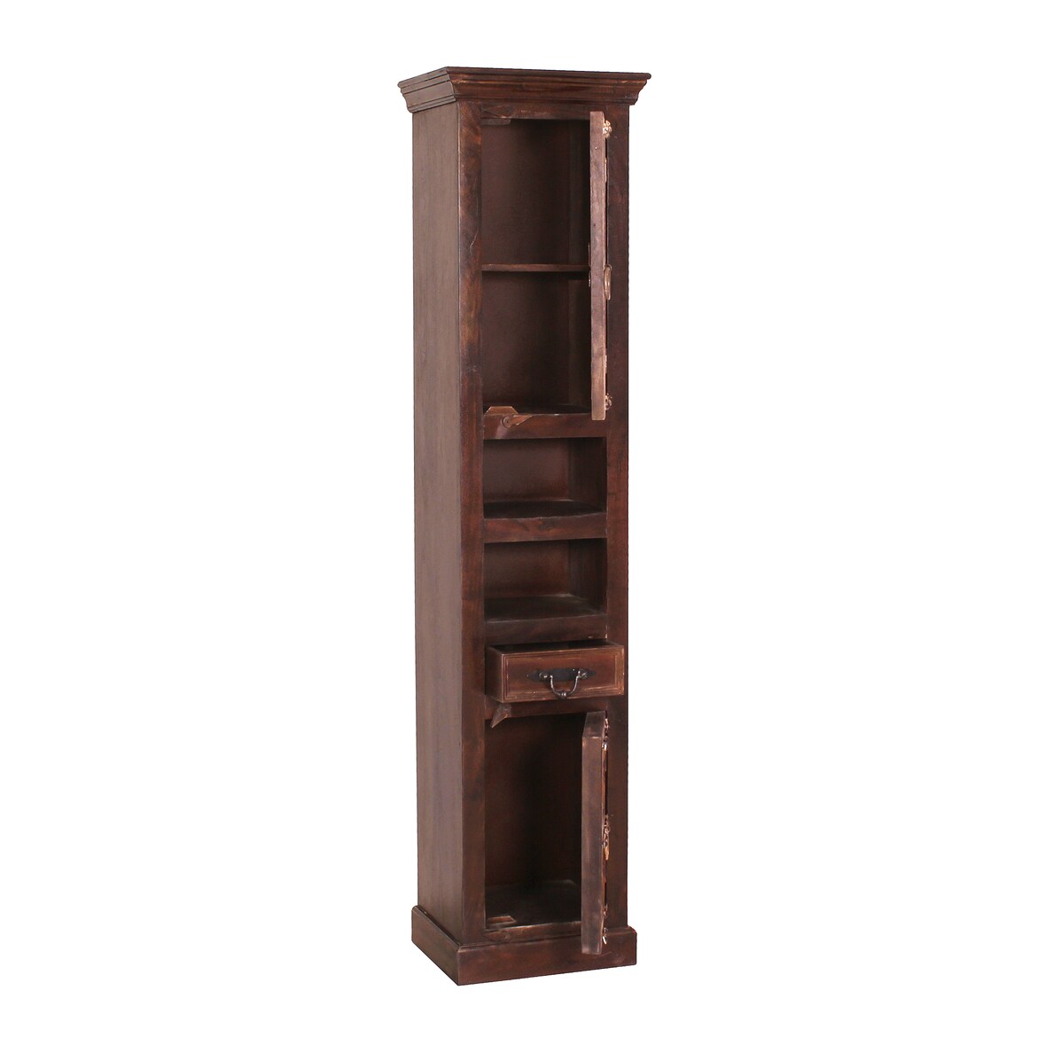 SIT Möbel Bad-Hochschrank | 2 Türen, 1 Schublade, 2 offene Fächer | recyceltes Altholz | braun | B 44 x T 35 x H 188 cm | 05105-30 | Serie ALMIRAH