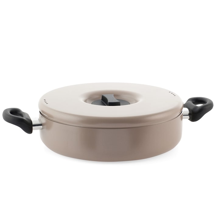 Schlammtopf mit 2 Griffen und Deckel, schlammfarben, mit Antihaftbeschichtung, 28 cm, hergestellt in Italien