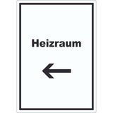 thumbnail of Heizraum Aufkleber mit Text und Richtungspfeil links Heizung Wärme hochkant A3 (297x420mm)