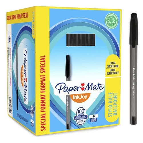 PAPERMATE Boîte de 100 Stylos bille à capuchon INKJOY, pointe moyenne, encre Noire (80+20 gratuits)