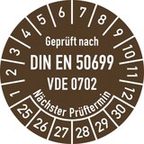 thumbnail of Dreifke® Prüfplakette DIN EN 50699 Nächster P., 2025-2030, Folie, Ø 30mm, 10 Stück/Bogen