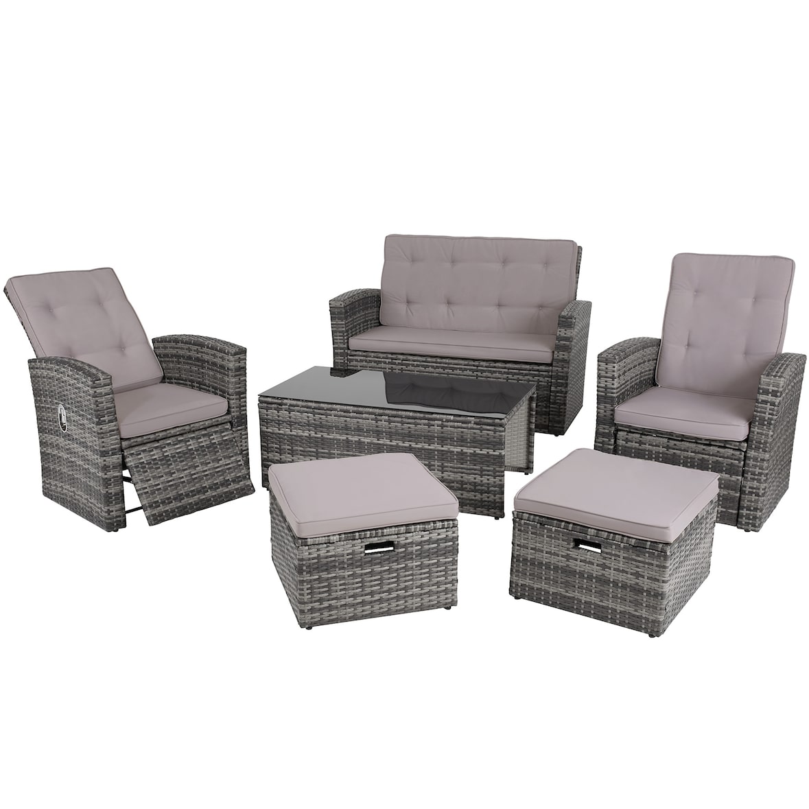 tectake Conjunto de ratán BARI  Gris