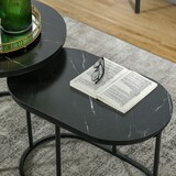 thumbnail of 2er-Set Couchtische aus Stahl und MDF in Schwarz, stapelbar, Marmoroptik, Ø50 x 50,5 cm und 60 x 36 x 43,5 cm