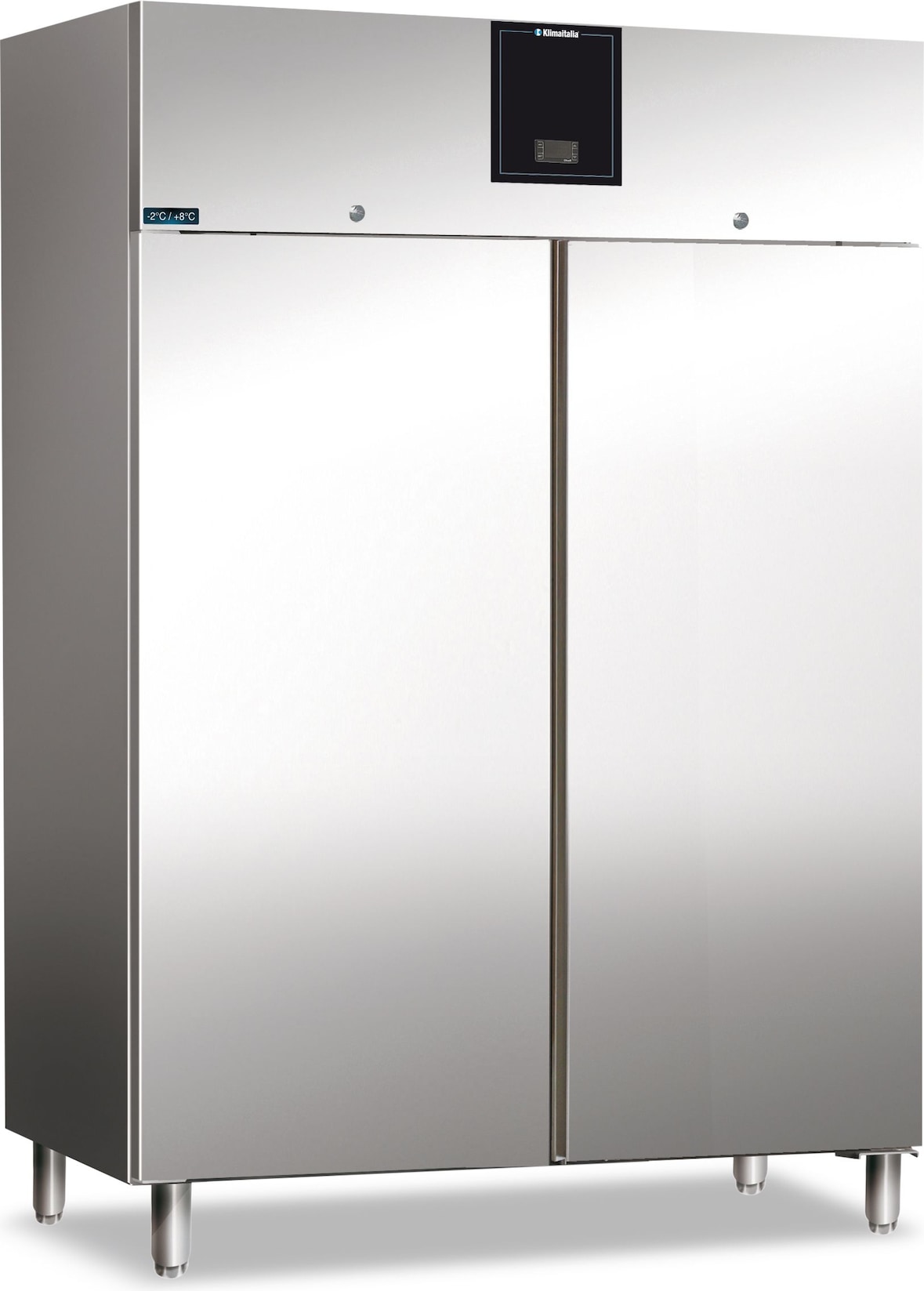 KLIMAITALIA 1400 Liter belüfteter Edelst.-Schrank in der Klasse A. Abtau auto. LED. T° -2°C/+8°C. Dim. LxBxH 142x87,5x209 cm. AXF1600TN