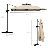 thumbnail of Sombrilla de Jardín 300x300 cm Parasol de Aluminio con Manivela Poste Giratorio 360° Doble Techo Inclinable en 6 Posiciones y Base Cruzada Incluida