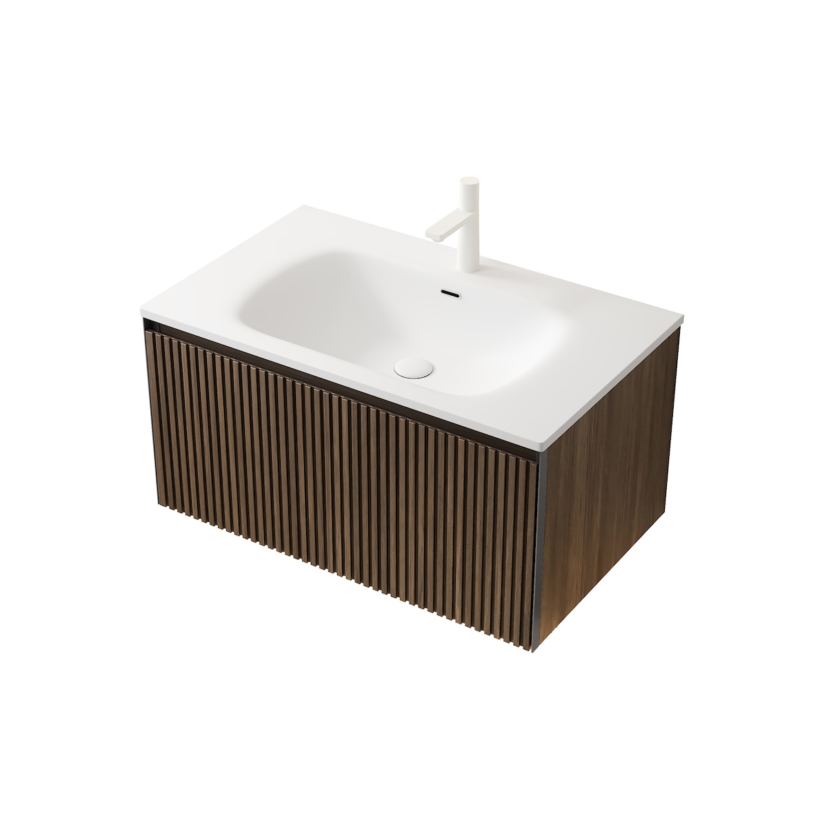Badezimmer-Waschtisch 41×80×46 cm mit Kunststeinbecken, Holzschrank in Braun Eiche+Weiß, Sanftschließ-Schublade