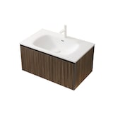 thumbnail of Badezimmer-Waschtisch 41×80×46 cm mit Kunststeinbecken, Holzschrank in Braun Eiche+Weiß, Sanftschließ-Schublade