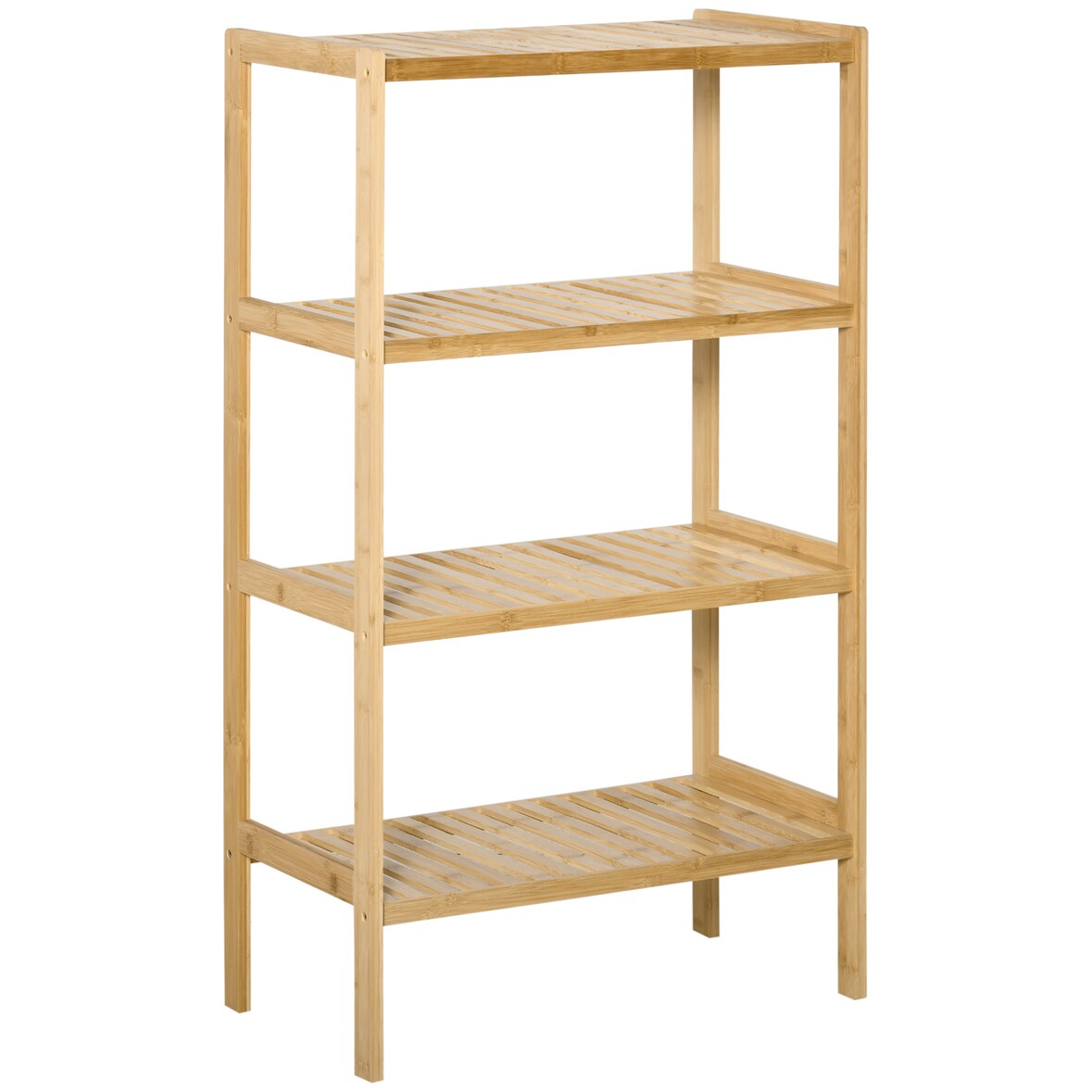 Regal Bambus Natur 62x33x112 cm 4 Ebenen Standregal für Wohnzimmer Bad Küche Balkon Büro, kombinierbares Gestell, 17 cm Bodenfreiheit