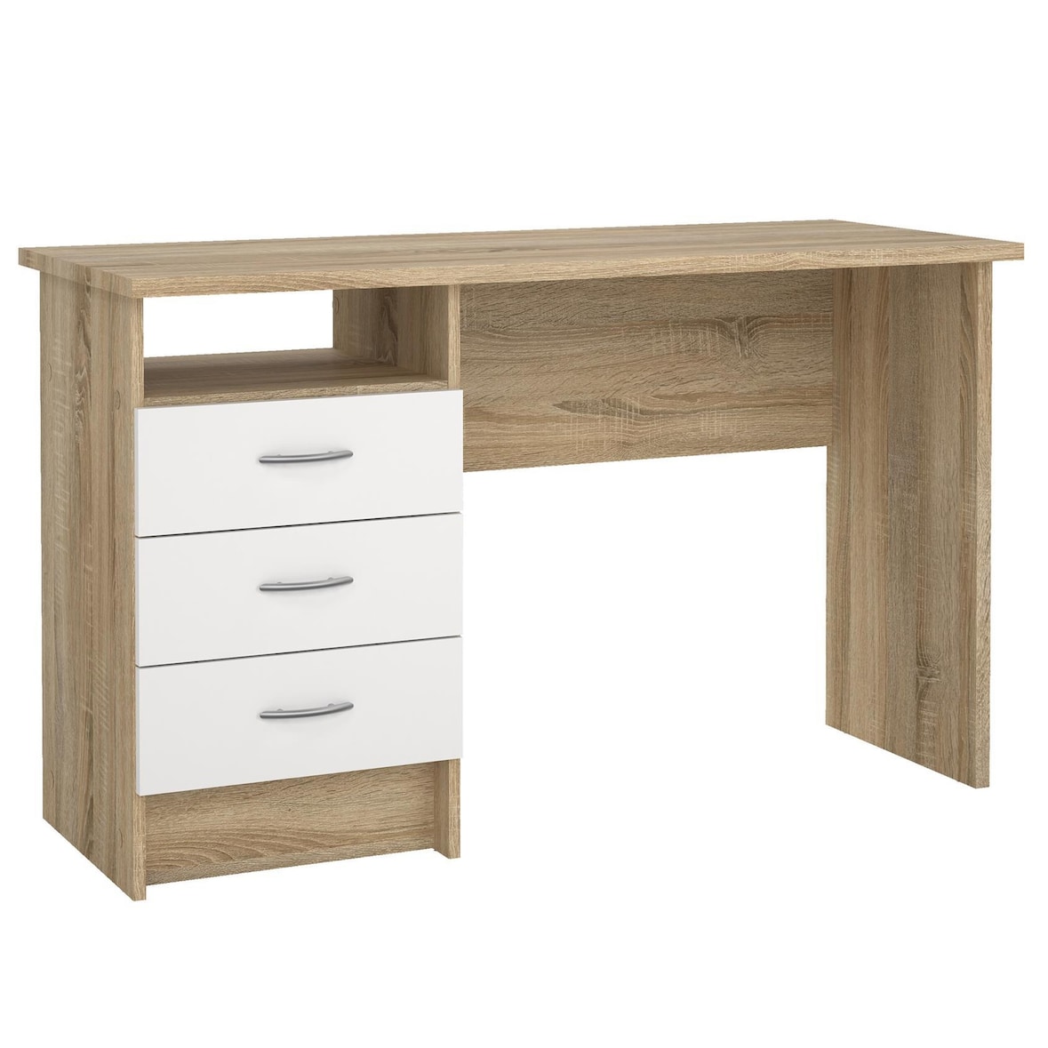 WellHome - Secretária com 3 Gavetas em cor Carvalho e Branco 121 x 49 x 73 cm - Segre Oak