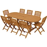 thumbnail of Conjunto de mesa y sillas de jardín de madera de acacia. Muebles de comedor: mesa extensible para 8 comensales y 8 sillas plegables
