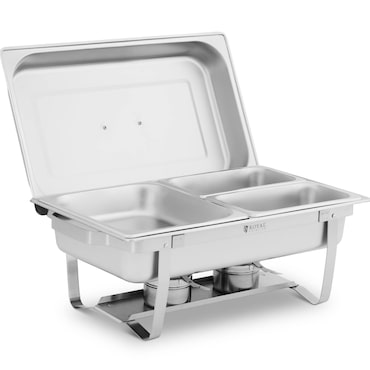 Royal Catering Rechaud para buffet - GN 1/2 - 2 x GN 1/4 - 9 l - 2 recipientes de combustível - 295 x 235 x 60 / 240 x 135 x 65 mm -