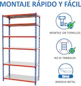 thumbnail of SimonRack Estantería Metálica, 2500x800x300 mm, 6 Alturas, Bandeja Metal, 180 kg de Punto Flexión, Azul/Naranja/Galva - Simonclick