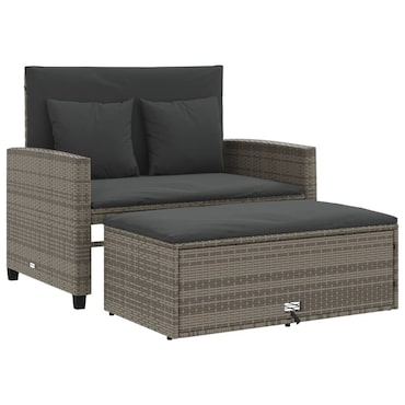 VidaXL 2-zits Tuinbank Van Poly Rattan – Lichtgrijs, Met Donkergrijze Kussens, Opbergfunctie En Inklapbare Bijzettafel – 124x62x69 Cm, UV-bestendig