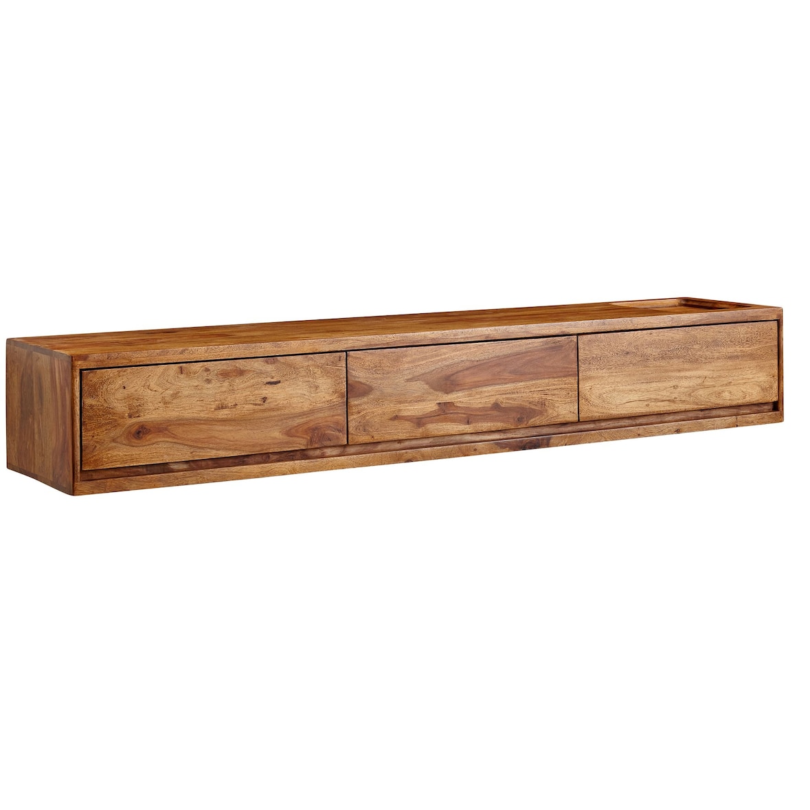 Lowboard Hängend Sheesham Massivholz 160x25x35 cm TV-Schrank Braun, Design Fernsehtisch mit Stauraum, Fernsehschrank Wand Modern, TV-Kommode